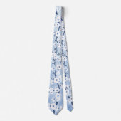 Floral Cherry Blossom White Blue Pattern Stropdas (Voorkant)
