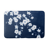 Floral Cherry Blossoms Dark Blue White Badmat (Voorkant)