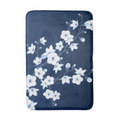 Floral Cherry Blossoms Dark Blue White Badmat (Voorkant Verticaal)