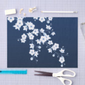 Floral Cherry Blossoms Dark Blue White Tissuepapier (Craft)