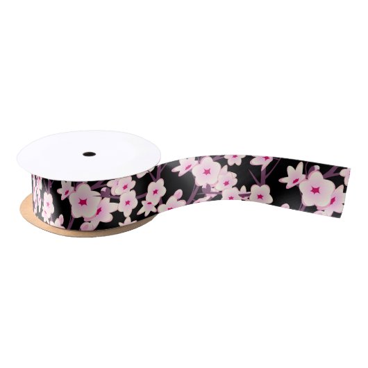 Floral Cherry Blossoms Pink Black Lint (Spoel)