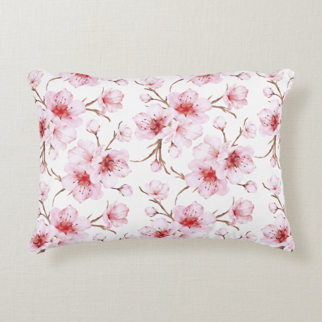Floral Cherry Blossoms Pink White Accent Kussen (Voorkant)