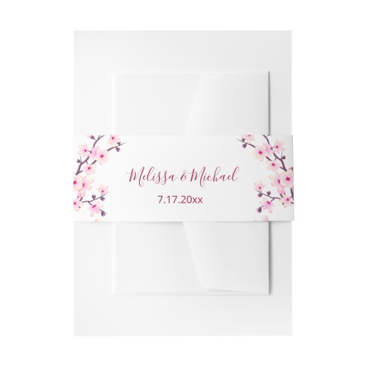 Floral Cherry Blossoms Your Names Wedding Uitnodigingen Wikkel (Voorkant Voorbeeld)