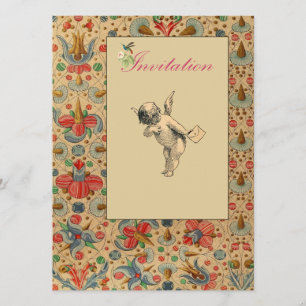 Floral Cherub Invites Kaart