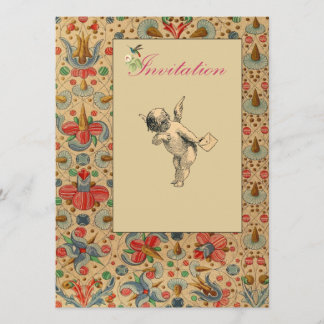 Floral Cherub Invites Kaart