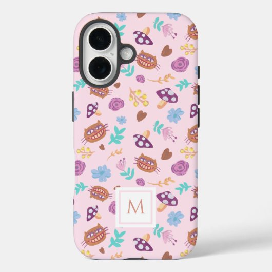 Floral Cheshire Cat Pattern Pink Monogram Case-Mate iPhone Case (Achterkant)