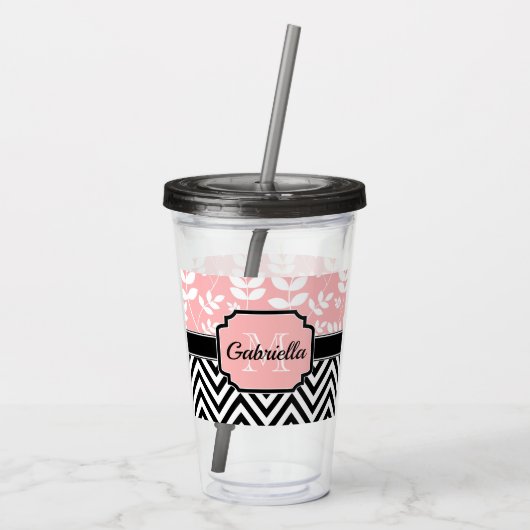 Floral & Chevron Pattern Acryl Drinkbeker (Achterkant)