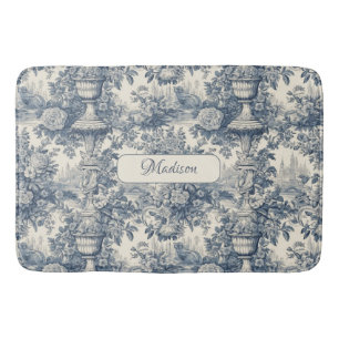 floral chic blauw toile de jouy monogram badmat