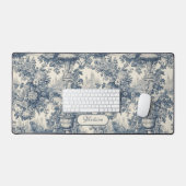  floral chic blauw toile de jouy monogram bureaumat (Keyboard & Muis)