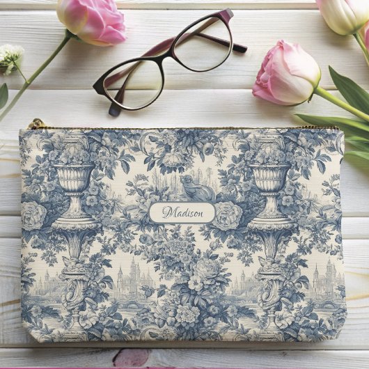 floral chic blauw toile de jouy monogram etui