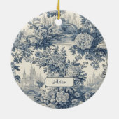 floral chic blauw toile de jouy monogram keramisch ornament (Achterkant)