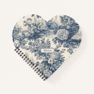 floral chic blauw toile de jouy monogram notitieboek