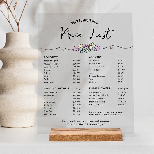 Floral Chic Boutique Business Price List Menu