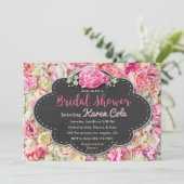 Floral Chic Chalkboard Invitation à la douche nupt (Debout devant)
