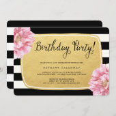 Floral Chic Invitation d'anniversaire / Faux Gold (Devant / Derrière)