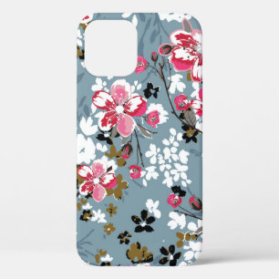 Floral Chic: kleine bloesem achtergronden iPhone 12 Hoesje