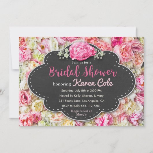 Floral Chic Krijtbord Bruids Douche Uitnodiging (Voorkant)
