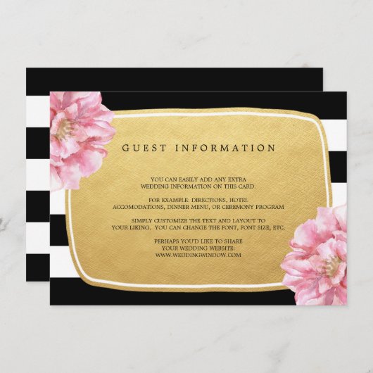 Floral Chic Mariage Insertion Carte / Or (Devant / Derrière)