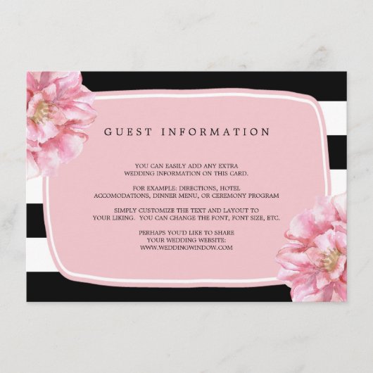 Floral Chic Mariage Insertion Carte / Rose (Devant)