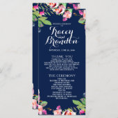 Floral Chic Navy Blue Elegant Wedding Programme (Devant / Derrière)