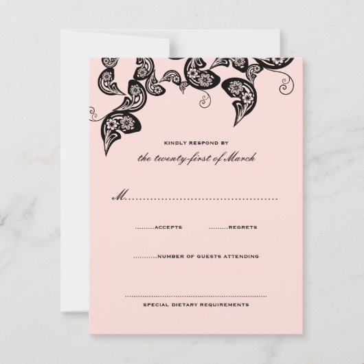 Floral Chic Peacock Noir Rose Mariage Carte RSVP (Devant)