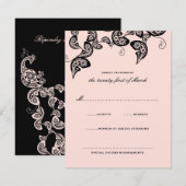 Floral Chic Peacock Noir Rose Mariage Carte RSVP (Devant / Derrière)
