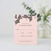 Floral Chic Peacock Noir Rose Mariage Carte RSVP (Debout devant)