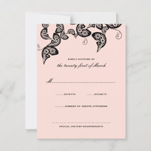 Floral Chic Peacock Noir Rose Mariage Carte RSVP