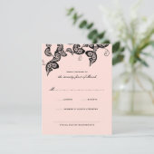 Floral Chic Peacock Noir Rose Mariage Carte RSVP (Debout devant)