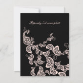 Floral Chic Peacock Noir Rose Mariage Carte RSVP (Dos)