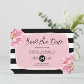 Floral Chic Photo Save the Date Card / Roze (Staand voorkant)