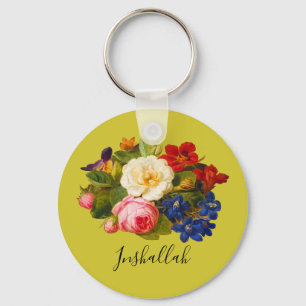 Floral Chic Pink White Rose Red Inshallah Green Sleutelhanger