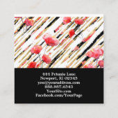*~* Floral Chic Red Poppy Black White Glitter Foli Vierkante Visitekaartje (Achterkant)