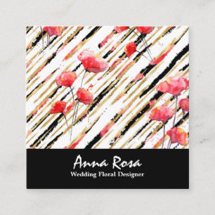 *~* Floral Chic Red Poppy Black White Glitter Foli Vierkante Visitekaartje