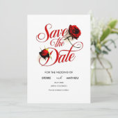 Floral Chic Red Rose Wedding Save The Date (Staand voorkant)