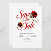 Floral Chic Red Rose Wedding Save The Date (Voorkant / Achterkant)