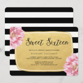 Floral Chic Sweet 16 Anniversaire Invitation / Fau (Devant / Derrière)
