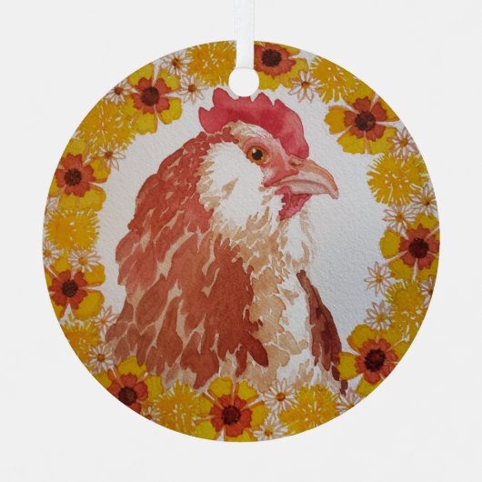 Floral Chicken Wreath Ornament (Voorkant)
