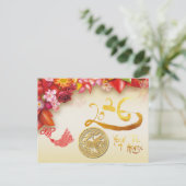 Floral Chinese gold Paper-cut Horse 2026 HpostC Feestdagenkaart (Staand voorkant)