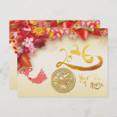 Floral Chinese gold Paper-cut Horse 2026 HpostC Feestdagenkaart (Voorkant / Achterkant)