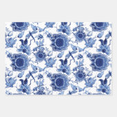 Floral Chinoiserie Blauw en Wit Aziatische Decoupa Inpakpapier Vel (Voorkant 3)