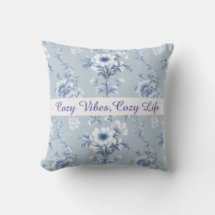 Floral Chinoiserie Blue Toile met aangepaste tekst Kussen