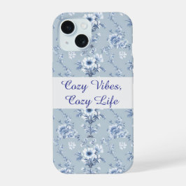 Floral Chinoiserie Blue Toile with custom text iPhone 15 Hoesje