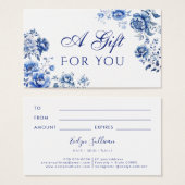Floral chinoiserie cadeaubon visitekaartje (Voorkant /achterkant)