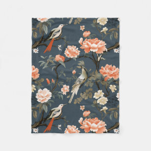Floral Chinoiserie op Denim Blue Fleece Deken