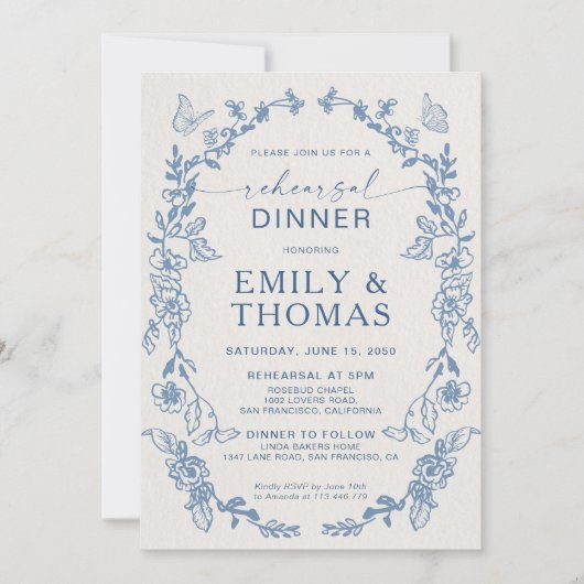 Floral Chinoiserie repetitie diner uitnodiging (Voorkant)