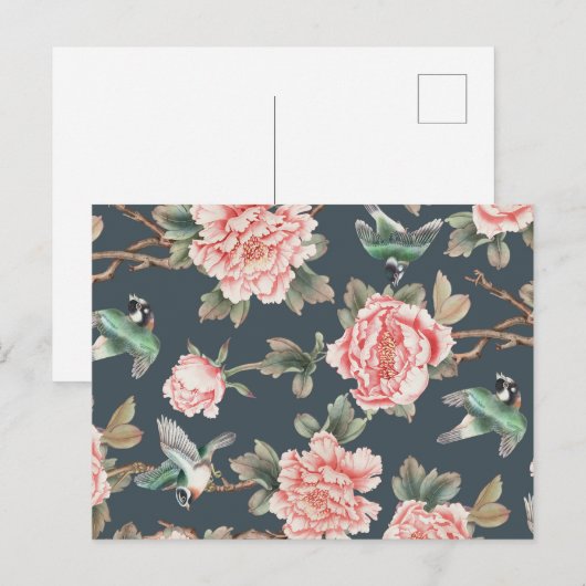 Floral Chinoiserie Roze - ontvleksel Briefkaart (Voorkant / Achterkant)
