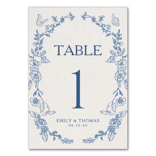 Floral Chinoiserie Trouwtafel Nummer Kaart (Voorkant)