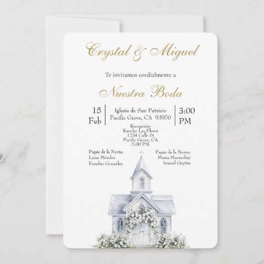 Floral Church Spanish wedding Kaart (Voorkant)