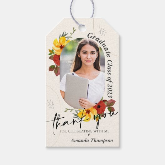 Floral Class of 2024 Foto Afstuderen Dank u Cadeaulabel (Voorkant)